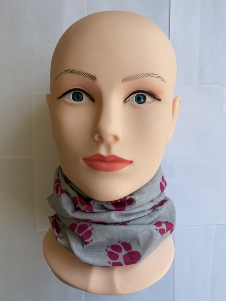 1+1gratis Neckwarmer (Pfote pink-grau) Bandana, Multifunktioneller Schal, Schlauchschal