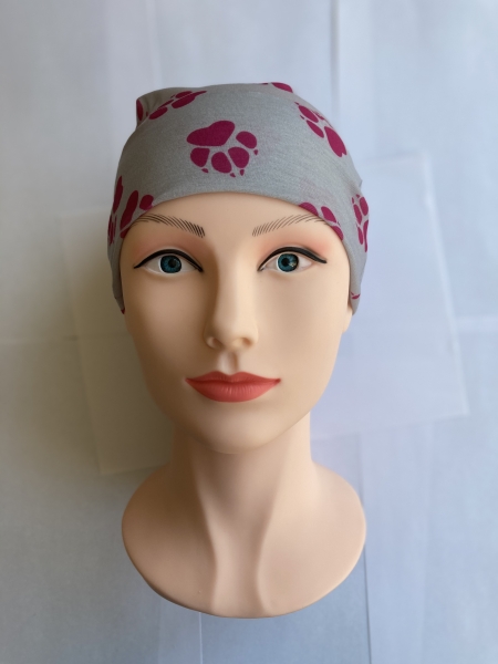 1+1gratis Neckwarmer (Pfote pink-grau) Bandana, Multifunktioneller Schal, Schlauchschal