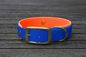 Preview: Biothane Halsband 19/25mm "bicolor" (Schnalle) bicolor: dunkel-blau / neon-orange — handgefertigt