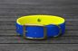 Preview: Biothane Halsband 19/25mm "bicolor" (Schnalle) bicolor: dunkel-blau / neon-gelb — handgefertigt