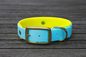 Preview: Biothane Halsband 19/25mm "bicolor" (Schnalle) bicolor: cyan-blau / neon-gelb — handgefertigt