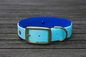 Preview: Biothane Halsband 19/25mm "bicolor" (Schnalle) bicolor: cyan-blau / dunkel-blau — handgefertigt