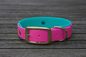 Preview: Biothane Halsband 19/25mm "bicolor" (Schnalle) bicolor: beere / türkis-grün — handgefertigt