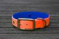Preview: Biothane Halsband 19/25mm "bicolor" (Schnalle) bicolor: neon-orange / dunkel-blau — handgefertigt