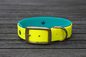 Preview: Biothane Halsband 19/25mm "bicolor" (Schnalle) bicolor: neon-gelb / türkis-grün — handgefertigt