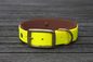 Preview: Biothane Halsband 19/25mm "bicolor" (Schnalle) bicolor: neon-gelb / braun — handgefertigt