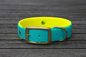 Preview: Biothane Halsband 19/25mm "bicolor" (Schnalle) bicolor: türkis-grün / neon-gelb — handgefertigt