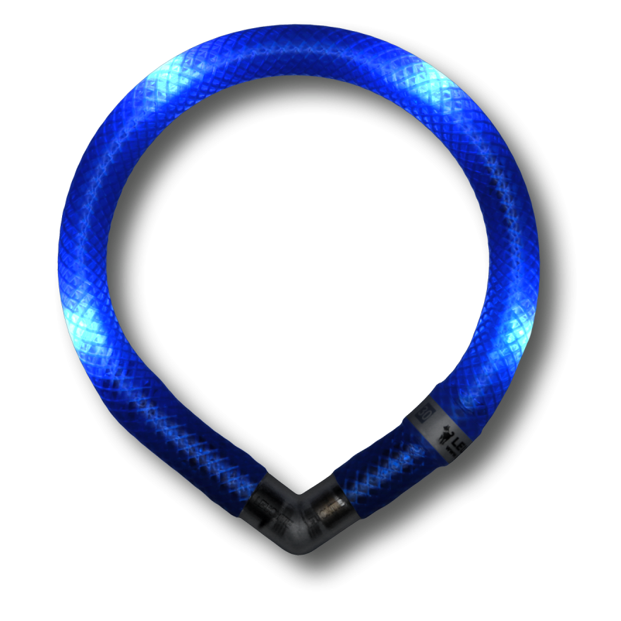 Preview: LEUCHTIE Mini collare LED per cane in Blu — impermeabile, con sensore di movimento, fatto a mano in Germania