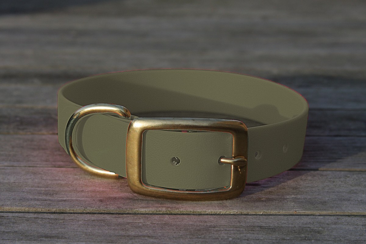 Preview: Biothane Halsband 25mm (Schnalle) in olive / Jagd-grün — handgefertigt