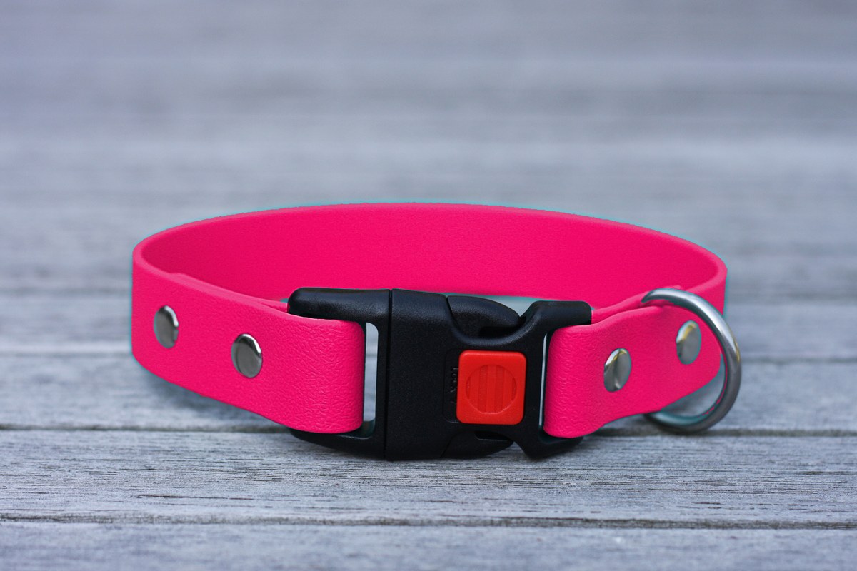 Biothane Halsband 25mm (Clic schwarz) in magenta — handgefertigt