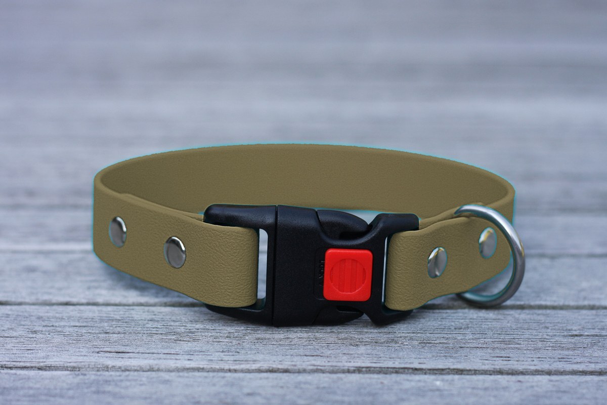 Preview: Biothane Halsband 25mm (Clic schwarz) in taupe — handgefertigt