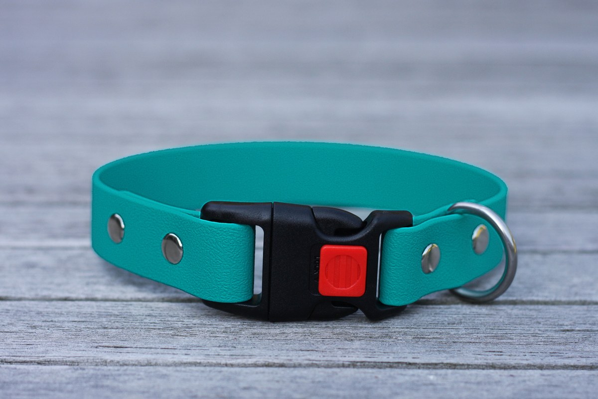 Biothane Halsband 25mm (Clic schwarz) in türkis-grün — handgefertigt