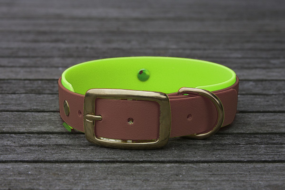 Biothane Halsband 19/25mm "bicolor" (Schnalle) bicolor: braun / apfel-grün — handgefertigt