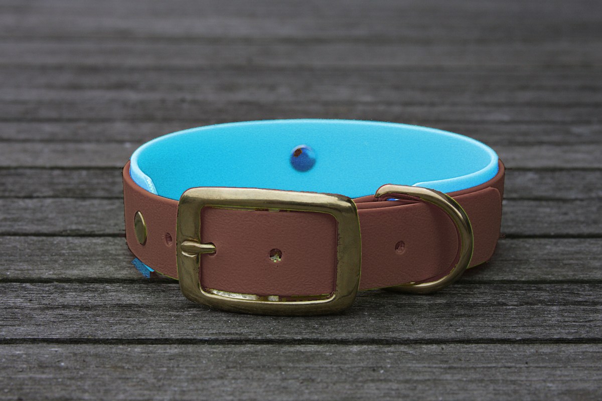 Biothane Halsband 19/25mm "bicolor" (Schnalle) bicolor: braun / cyan-blau — handgefertigt