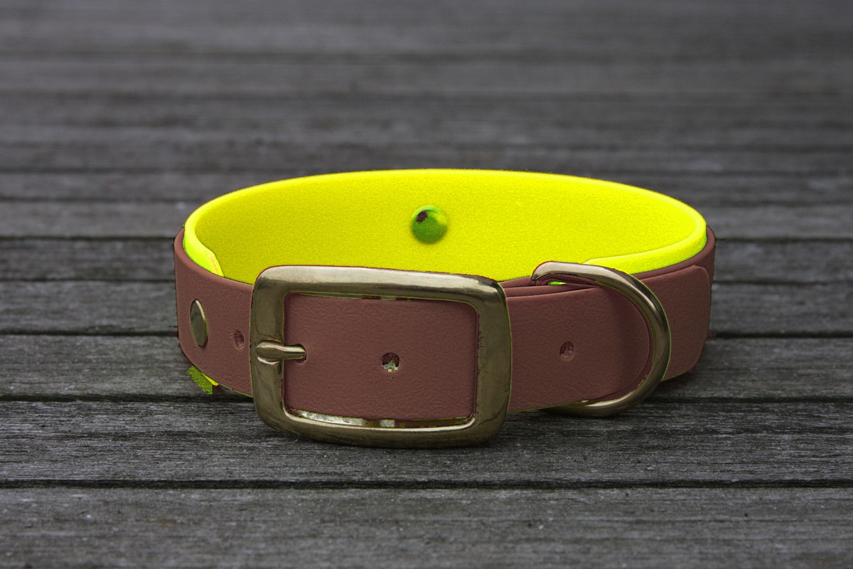 Biothane Halsband 19/25mm "bicolor" (Schnalle) bicolor: braun / neon-gelb — handgefertigt