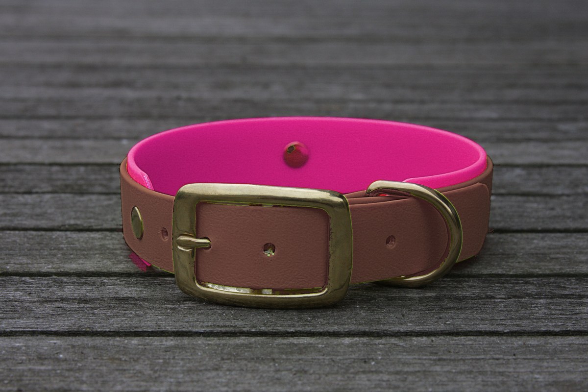 Biothane Halsband 19/25mm "bicolor" (Schnalle) bicolor: braun / beere — handgefertigt