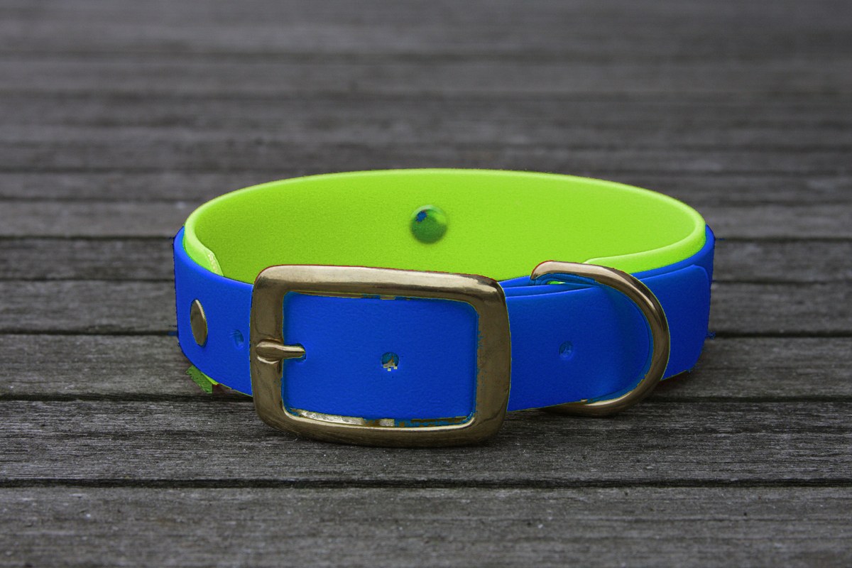 Biothane Halsband 19/25mm "bicolor" (Schnalle) bicolor: dunkel-blau / apfel-grün — handgefertigt