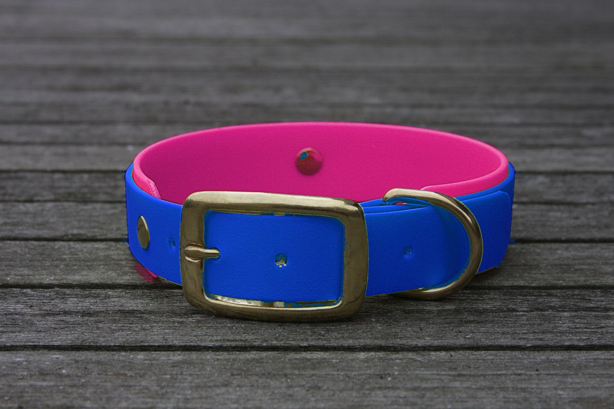 Biothane Halsband 19/25mm "bicolor" (Schnalle) bicolor: dunkel-blau / beere — handgefertigt