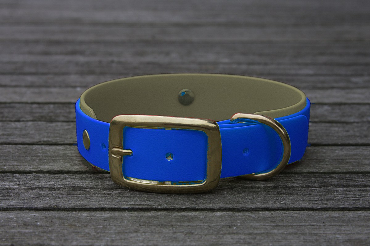 Biothane Halsband 19/25mm "bicolor" (Schnalle) bicolor: dunkel-blau / olive / Jagd-grün — handgefertigt