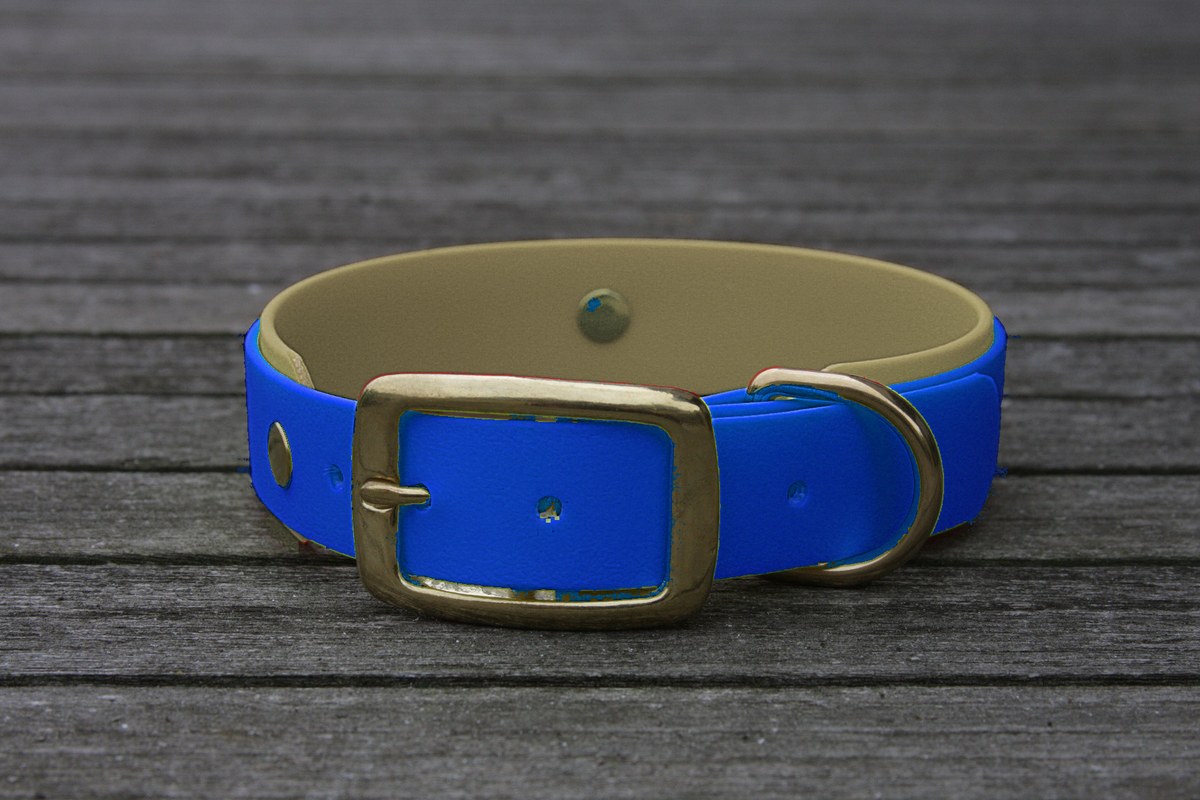 Biothane Halsband 19/25mm "bicolor" (Schnalle) bicolor: dunkel-blau / taupe — handgefertigt