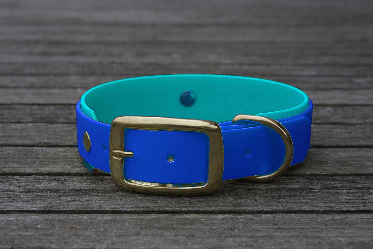 Biothane Halsband 19/25mm "bicolor" (Schnalle) bicolor: dunkel-blau / türkis-grün — handgefertigt