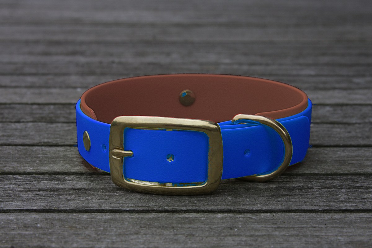 Biothane Halsband 19/25mm "bicolor" (Schnalle) bicolor: dunkel-blau / braun — handgefertigt
