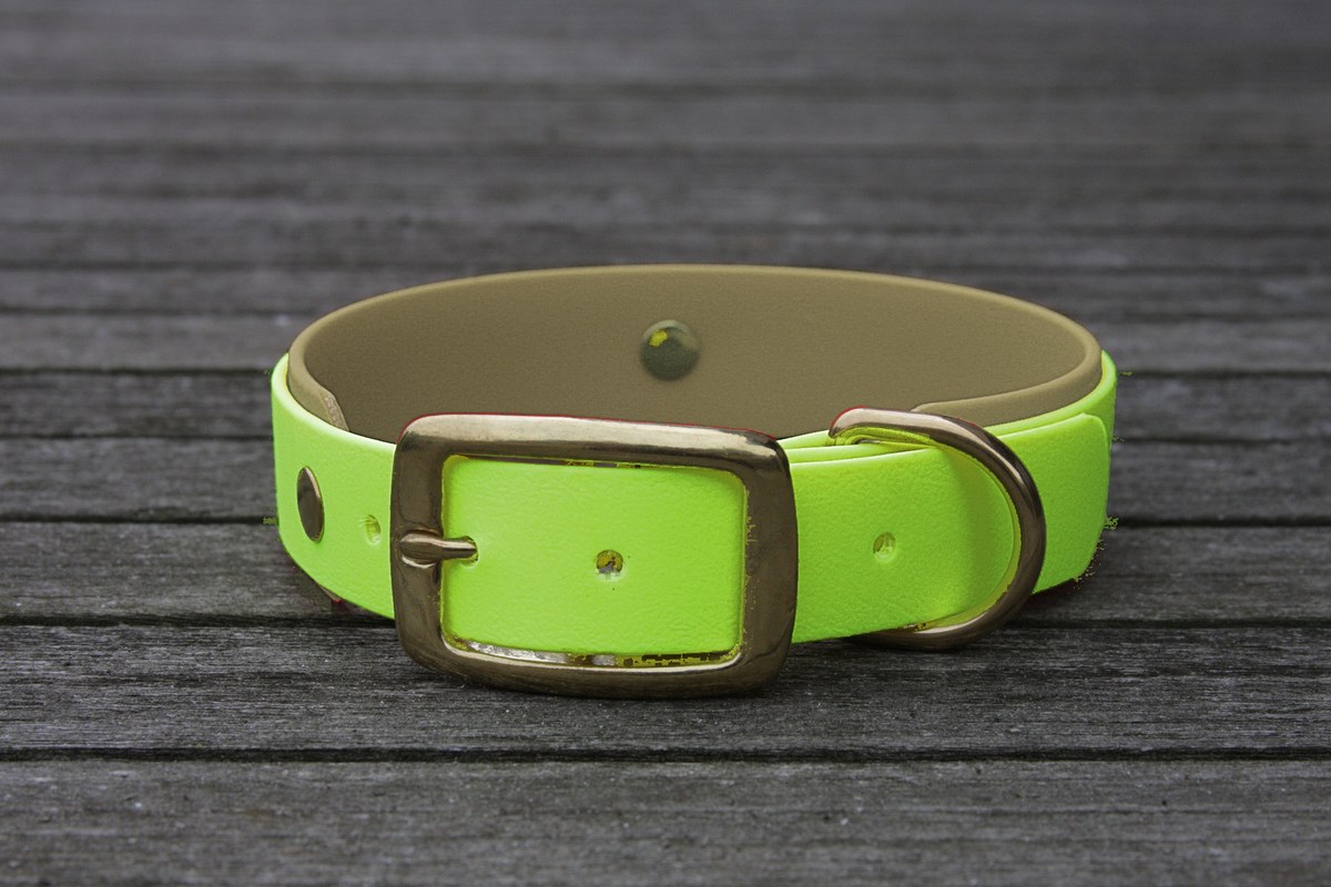 Biothane Halsband 19/25mm "bicolor" (Schnalle) bicolor: apfel-grün / taupe — handgefertigt