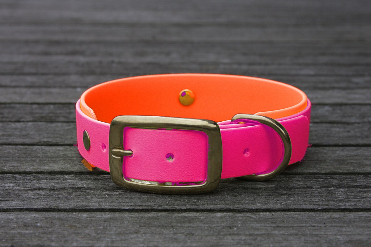 Biothane Halsband 19/25mm "bicolor" (Schnalle) bicolor: magenta / neon-orange — handgefertigt