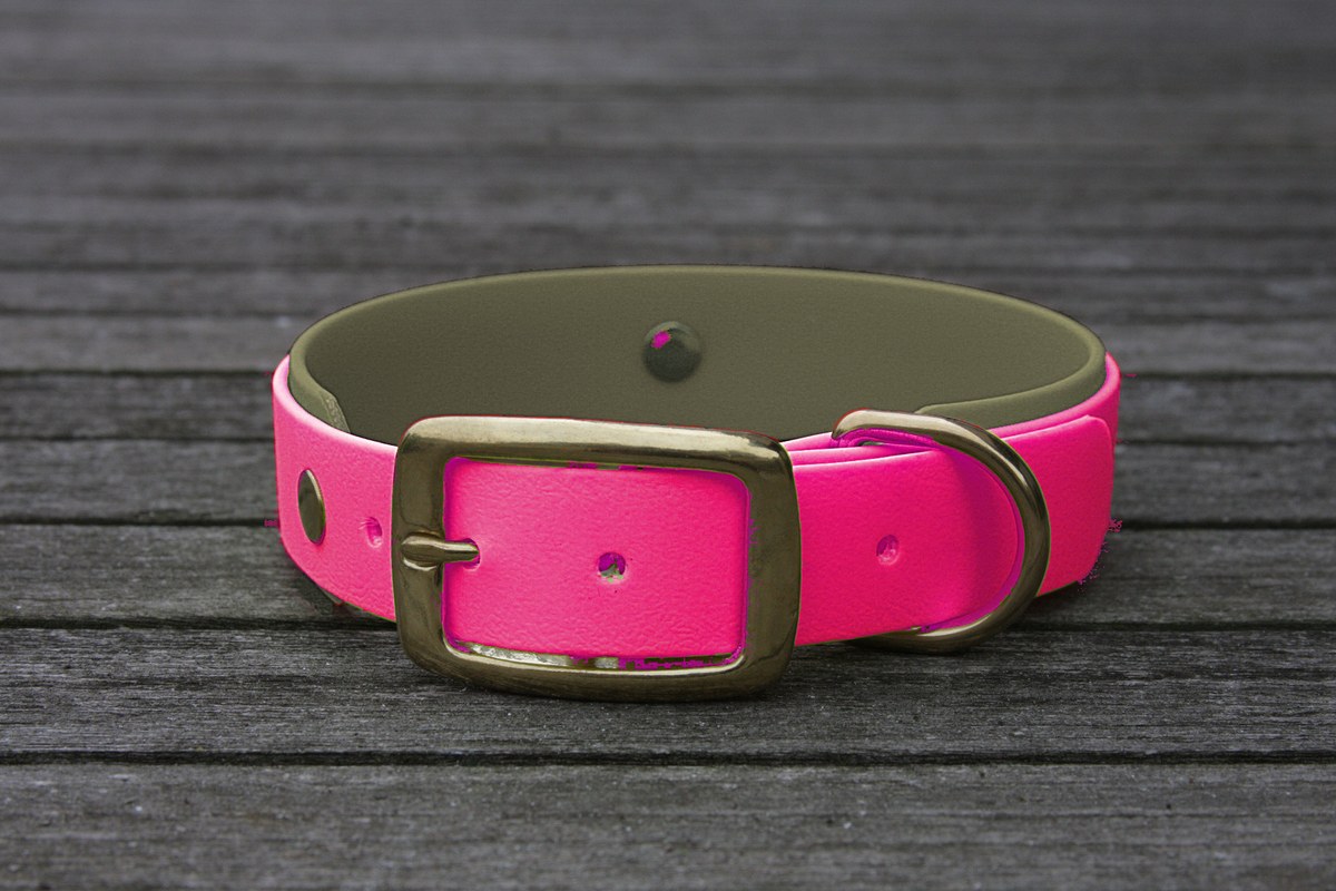 Biothane Halsband 19/25mm "bicolor" (Schnalle) bicolor: magenta / olive / Jagd-grün — handgefertigt