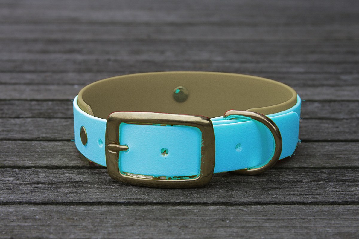 Biothane Halsband 19/25mm "bicolor" (Schnalle) bicolor: cyan-blau / taupe — handgefertigt