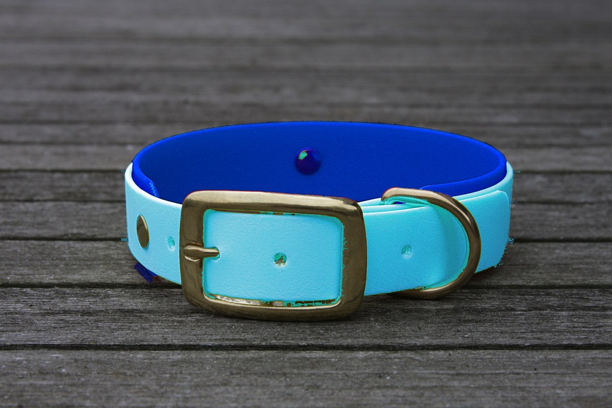 Biothane Halsband 19/25mm "bicolor" (Schnalle) bicolor: cyan-blau / dunkel-blau — handgefertigt