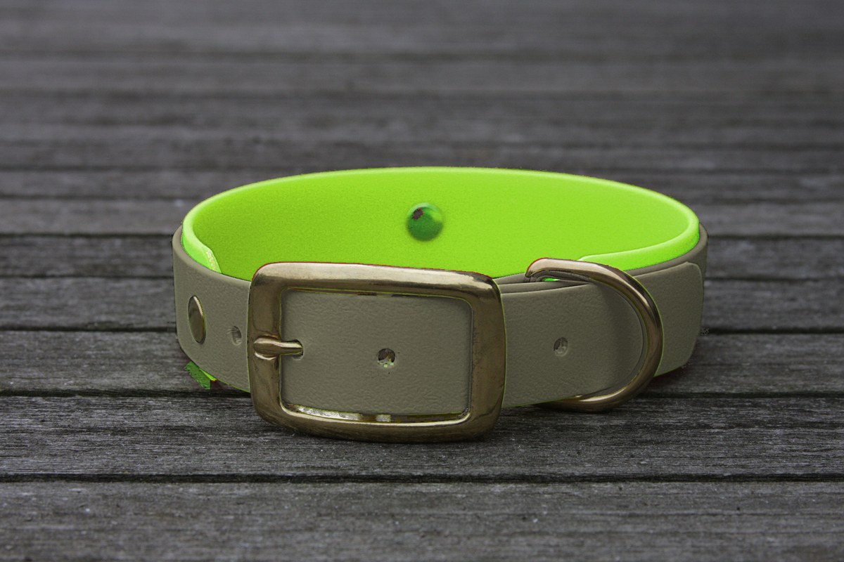 Biothane Halsband 19/25mm "bicolor" (Schnalle) bicolor: olive / Jagd-grün / apfel-grün — handgefertigt