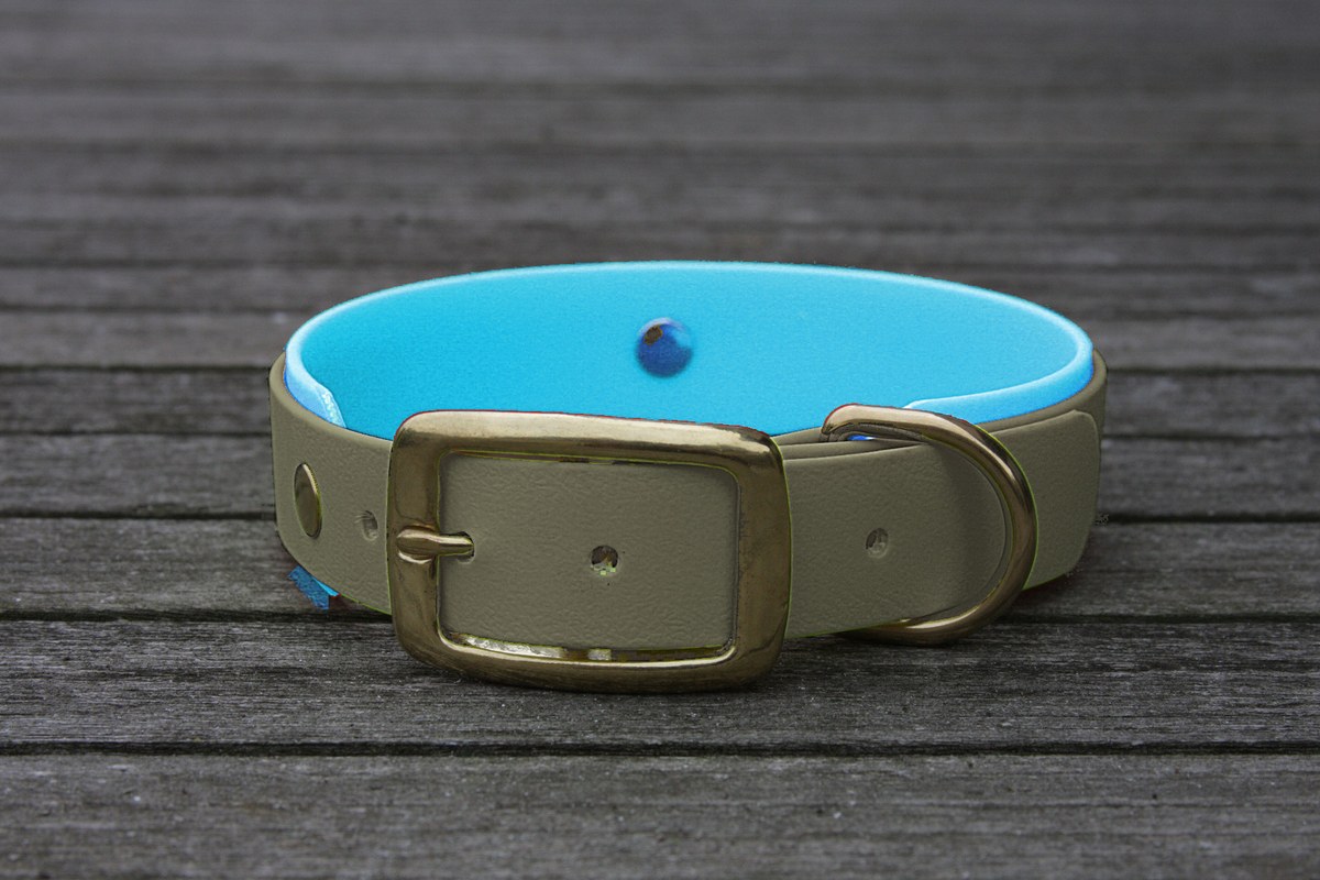 Biothane Halsband 19/25mm "bicolor" (Schnalle) bicolor: olive / Jagd-grün / cyan-blau — handgefertigt