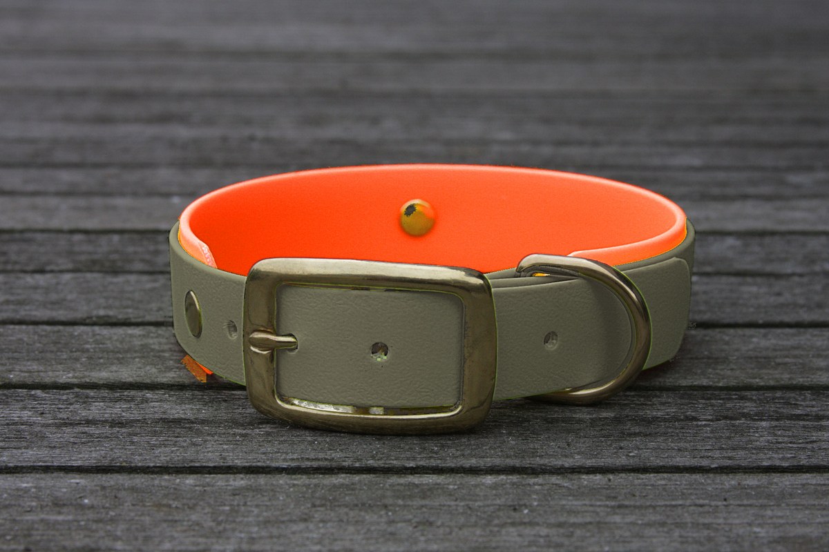 Biothane Halsband 19/25mm "bicolor" (Schnalle) bicolor: olive / Jagd-grün / neon-orange — handgefertigt