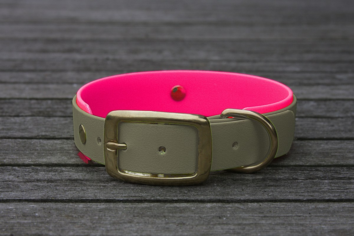 Biothane Halsband 19/25mm "bicolor" (Schnalle) bicolor: olive / Jagd-grün / magenta — handgefertigt