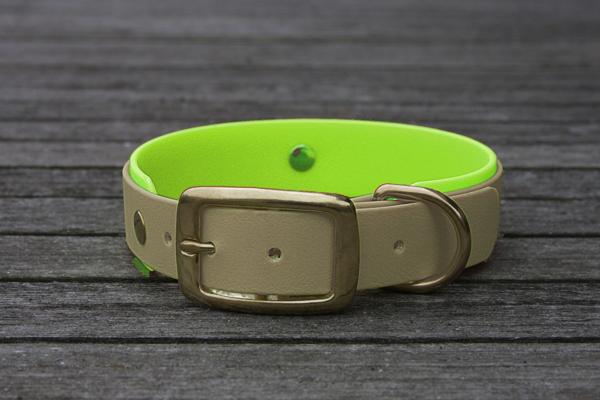 Biothane Halsband 19/25mm "bicolor" (Schnalle) bicolor: taupe / apfel-grün — handgefertigt
