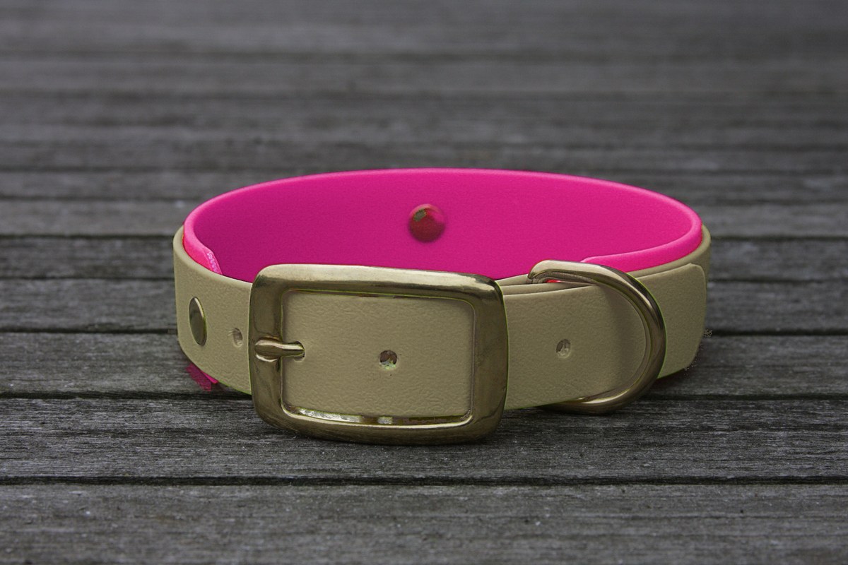 Biothane Halsband 19/25mm "bicolor" (Schnalle) bicolor: taupe / beere — handgefertigt