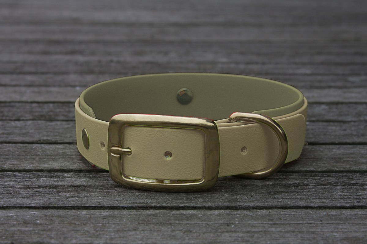 Biothane Halsband 19/25mm "bicolor" (Schnalle) bicolor: taupe / olive / Jagd-grün — handgefertigt