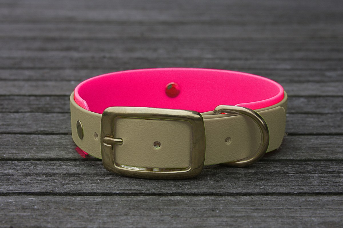 Biothane Halsband 19/25mm "bicolor" (Schnalle) bicolor: taupe / magenta — handgefertigt