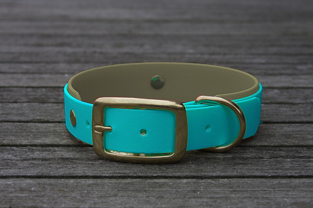 Biothane Halsband 19/25mm "bicolor" (Schnalle) bicolor: türkis-grün / olive / Jagd-grün — handgefertigt