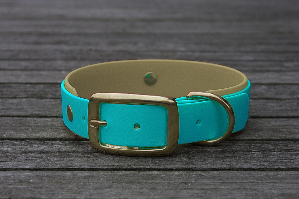 Biothane Halsband 19/25mm "bicolor" (Schnalle) bicolor: türkis-grün / taupe — handgefertigt
