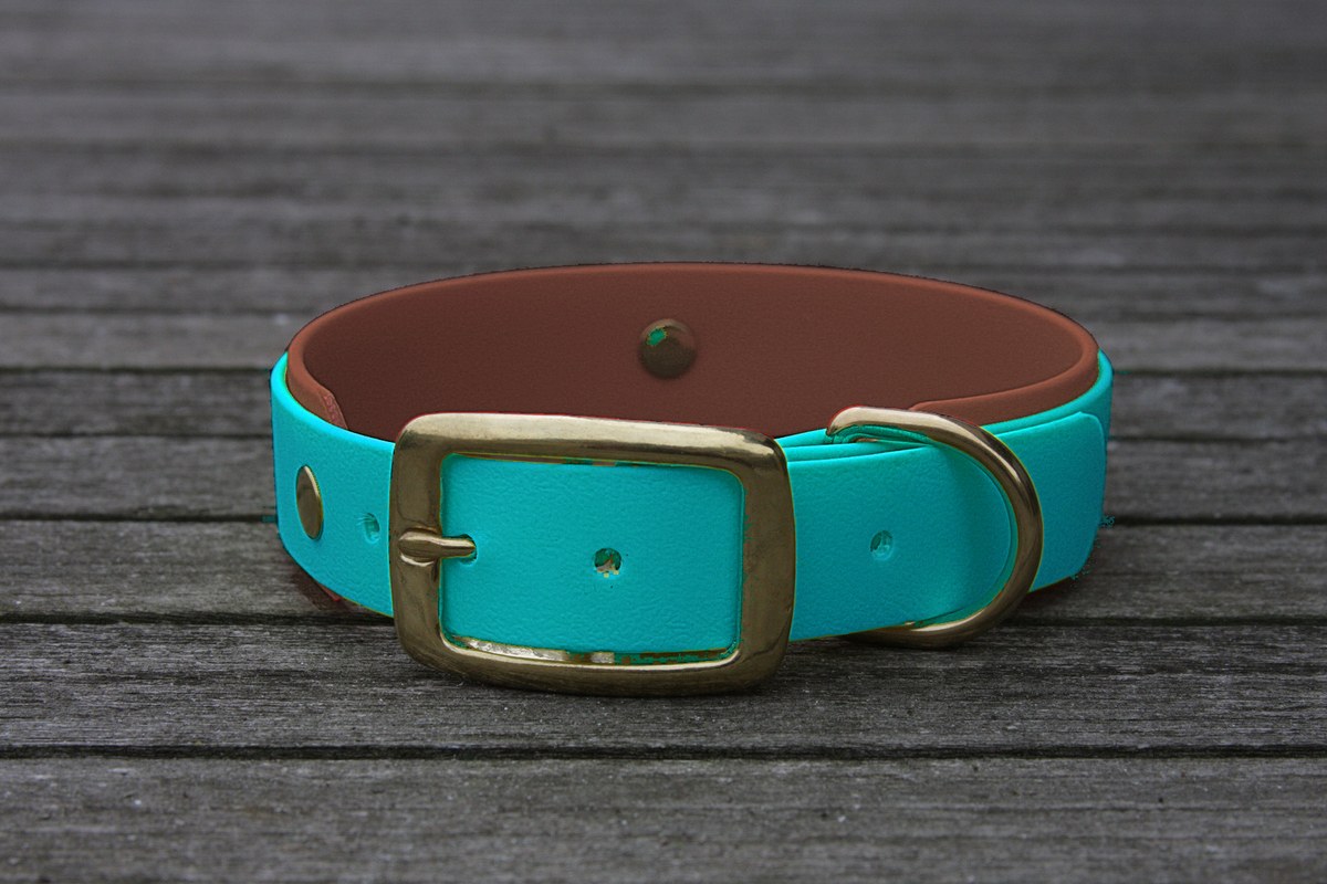 Biothane Halsband 19/25mm "bicolor" (Schnalle) bicolor: türkis-grün / braun — handgefertigt