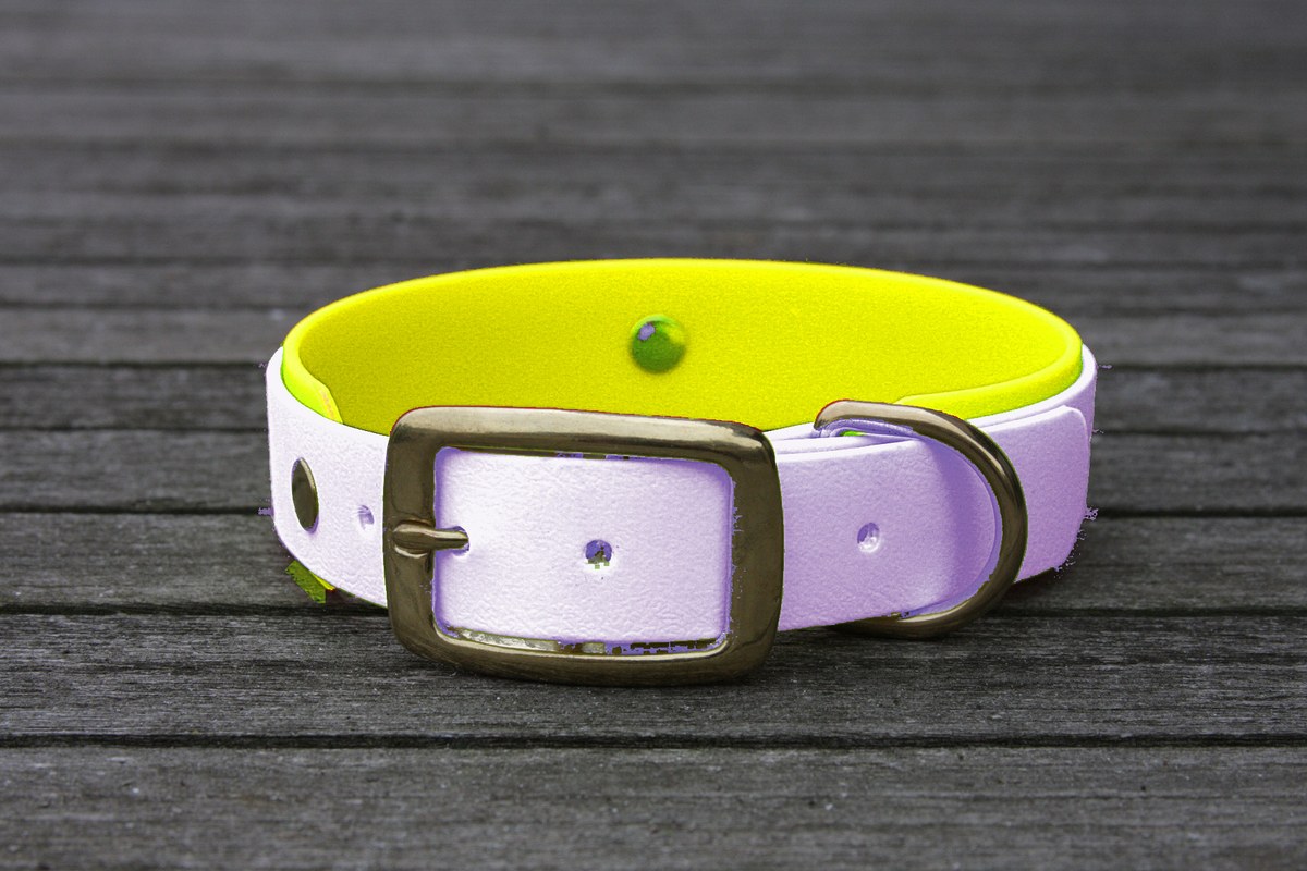 Biothane Halsband 19/25mm "bicolor" (Schnalle) bicolor: lavendel / neon-gelb — handgefertigt