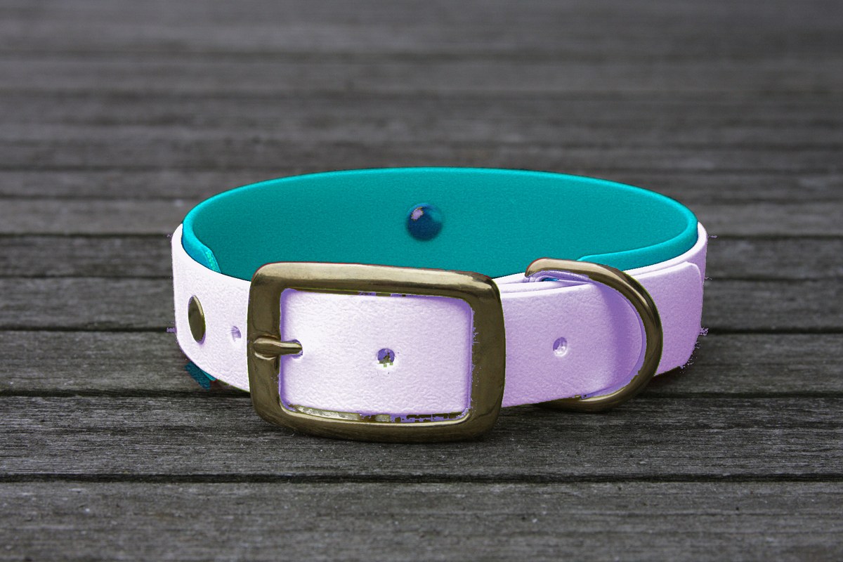 Biothane Halsband 19/25mm "bicolor" (Schnalle) bicolor: lavendel / türkis-grün — handgefertigt