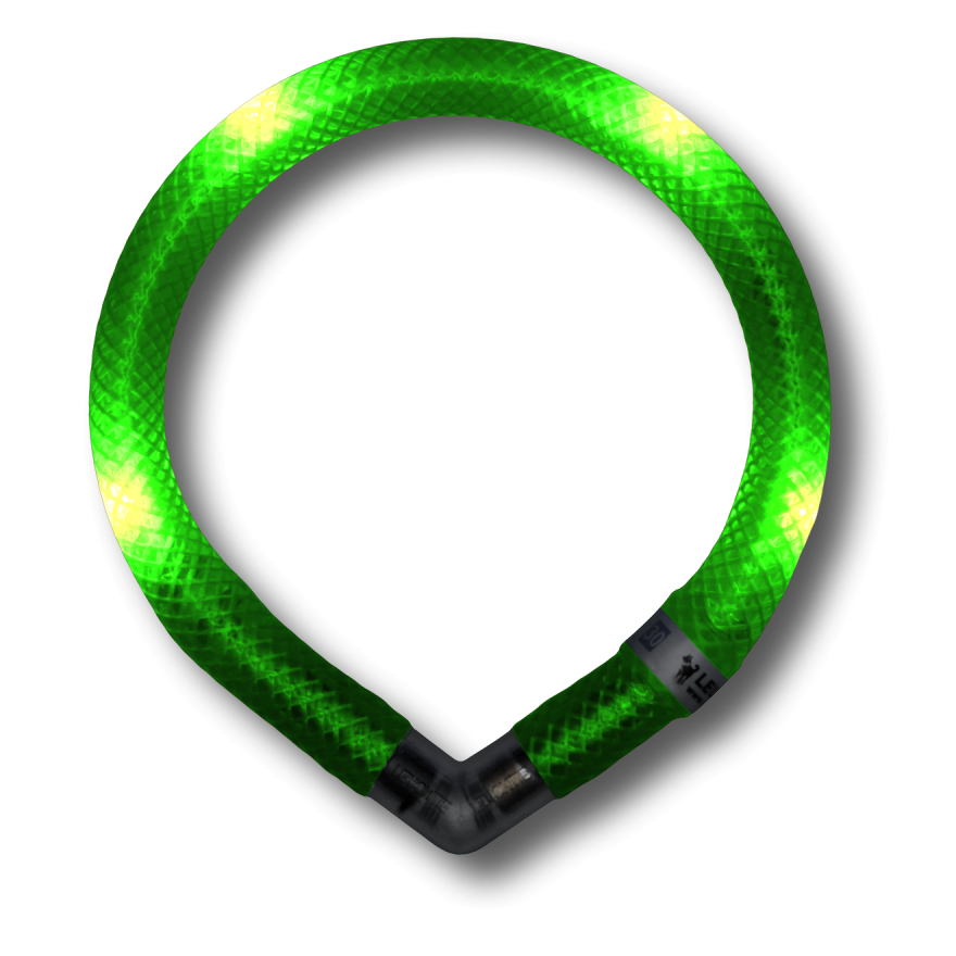 Preview: LEUCHTIE Mini LED dog collar in Neon Green — waterproof, motion sensor, handcrafted in Germany