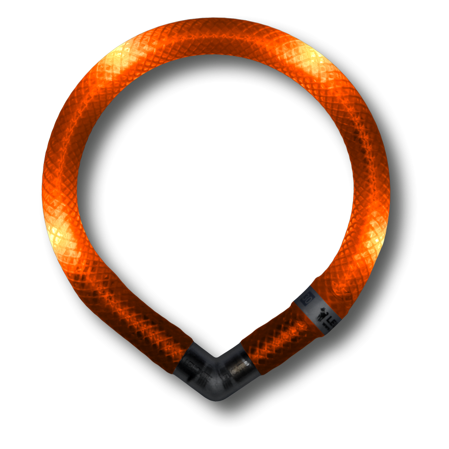 LEUCHTIE Mini collare LED per cane in Arancione Tramonto — impermeabile, con sensore di movimento, fatto a mano in Germania