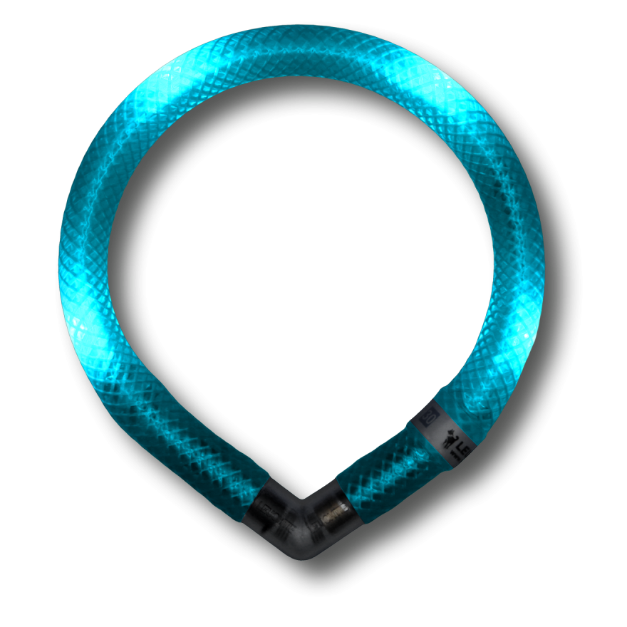 Preview: LEUCHTIE Mini LED dog collar in Turquoise — waterproof, motion sensor, handcrafted in Germany