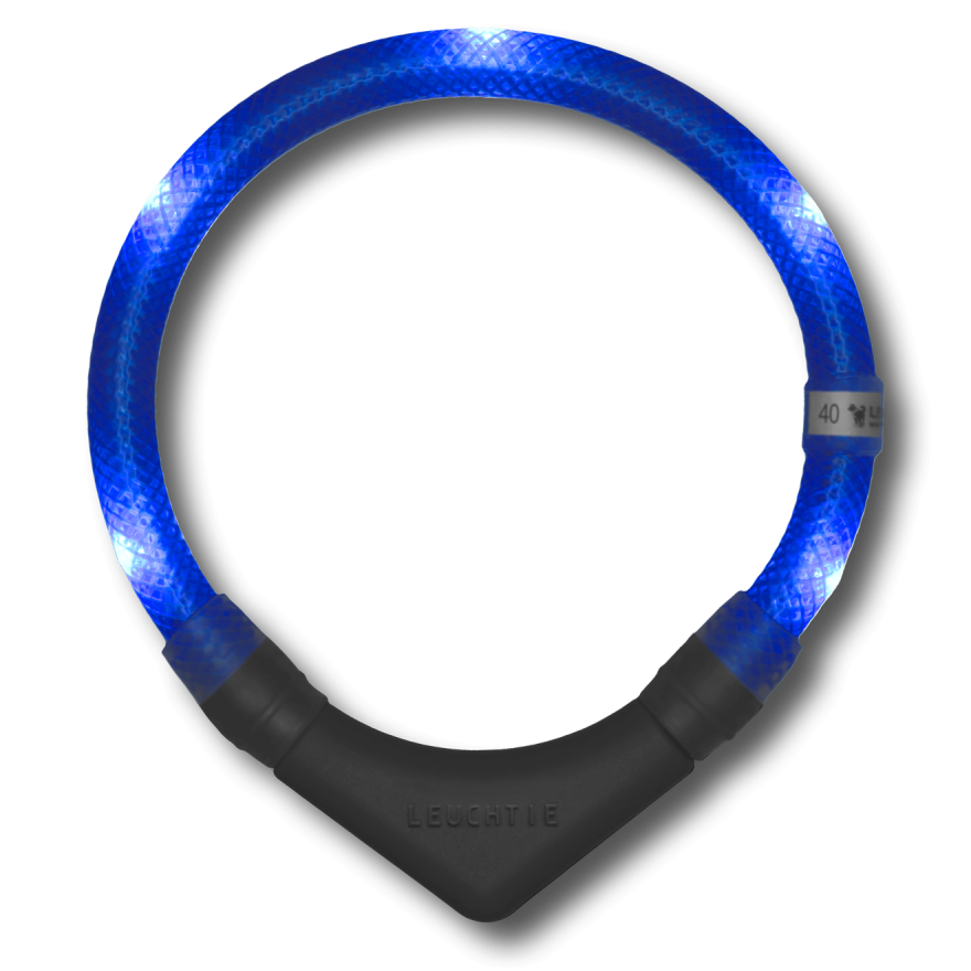 LEUCHTIE Plus collier LED pour chien en Bleu — étanche, avec capteur de mouvement, fait main en Allemagne