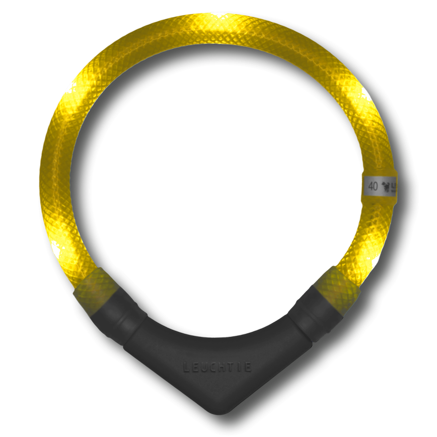 LEUCHTIE Plus collier LED pour chien en Jaune Soleil — étanche, avec capteur de mouvement, fait main en Allemagne