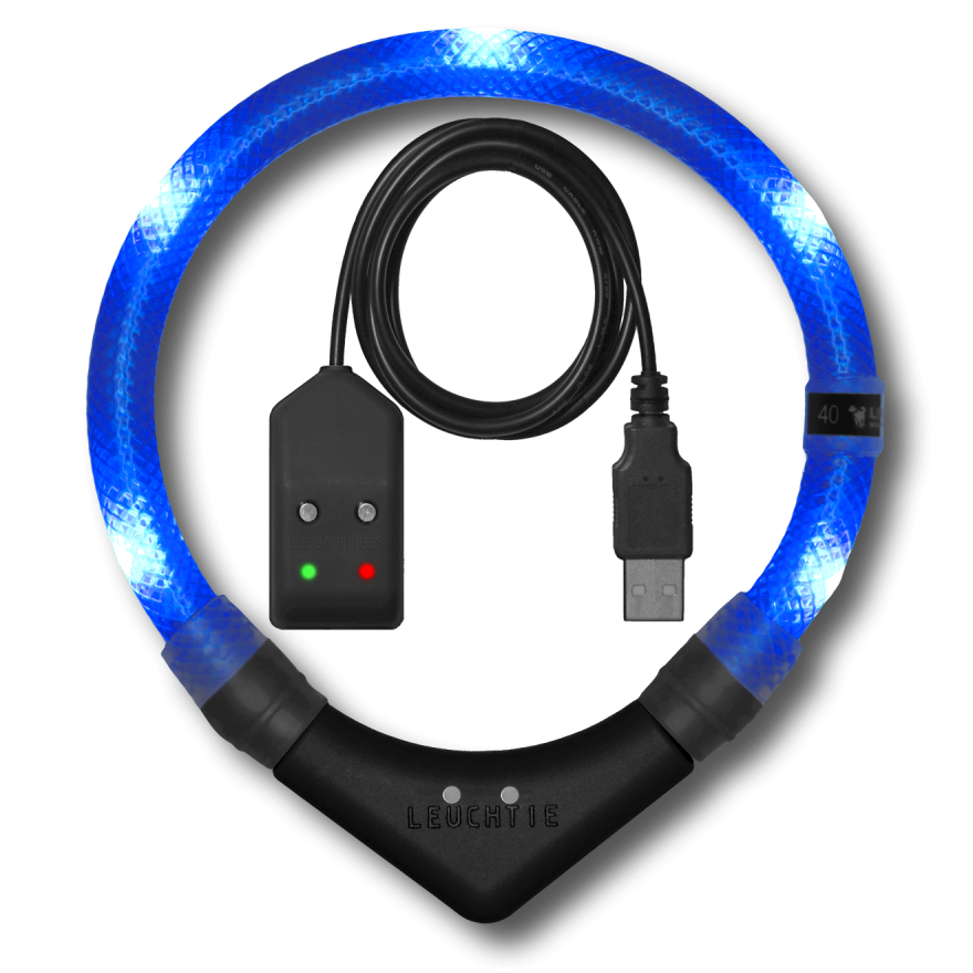 LEUCHTIE Easy Charge LED-Halsband für Hunde in Blau — wasserdicht, mit Bewegungssensor, Handarbeit aus Deutschland